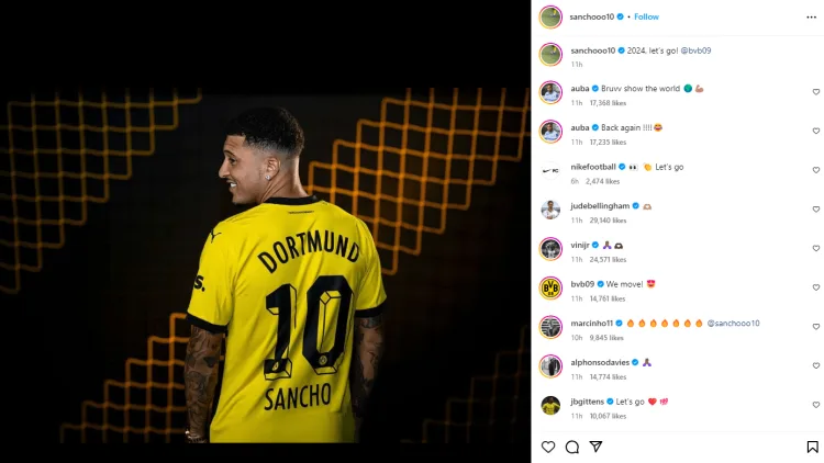 Sancho verlässt Man Utd: Bellingham, Vini Jr und Aubameyang reagieren auf Dortmund-Leihe